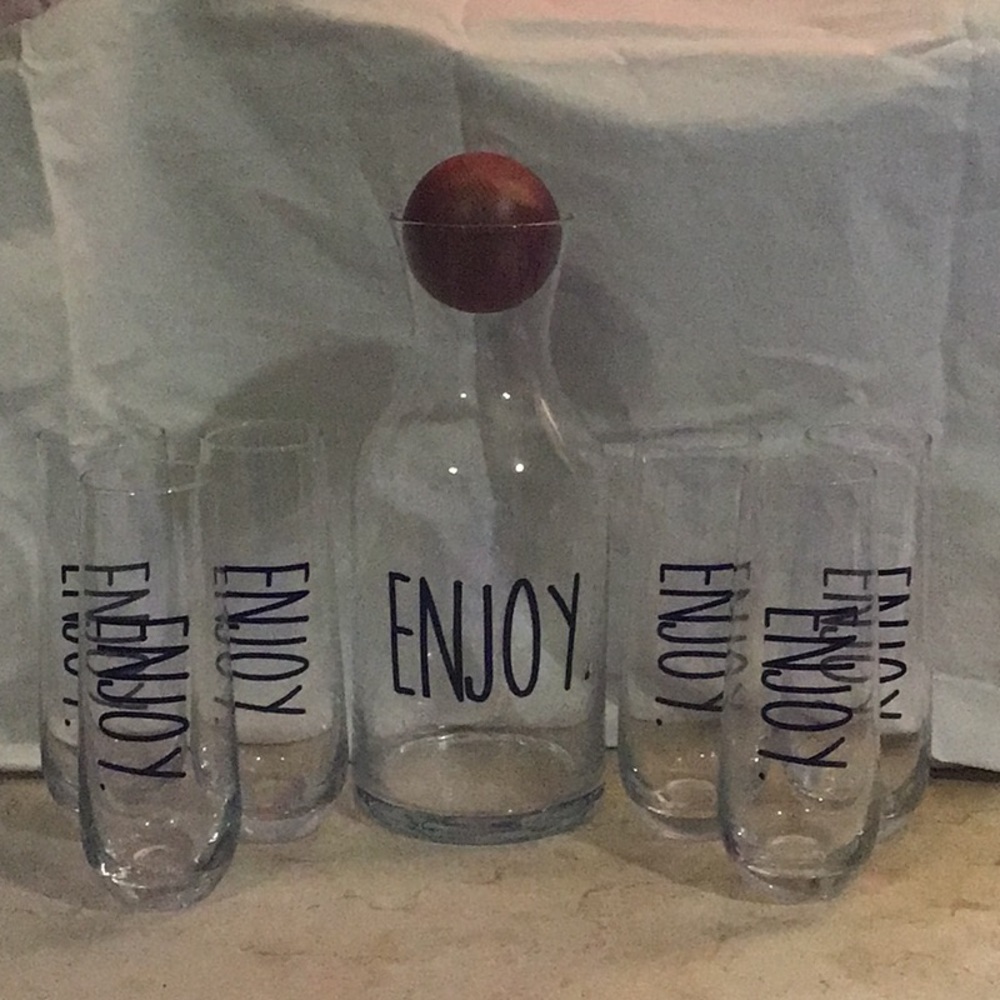 Glass Carafe and Tumblers Set with 'Enjoy' Print (Champagne Set)
